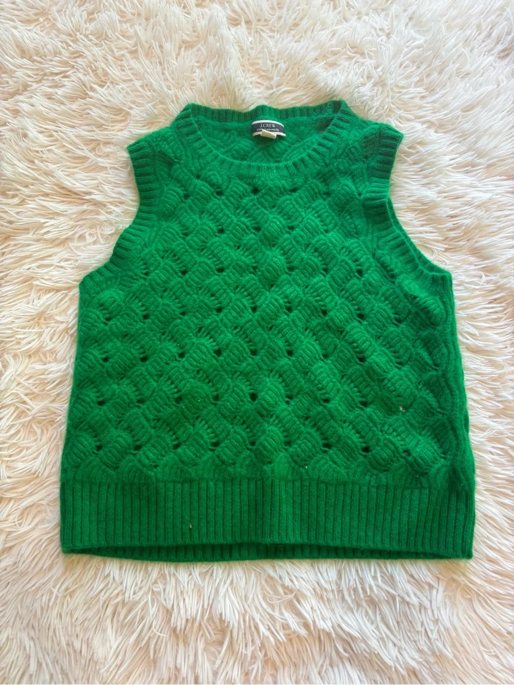 J. Crew Green Cashmere Cable Knit Vest